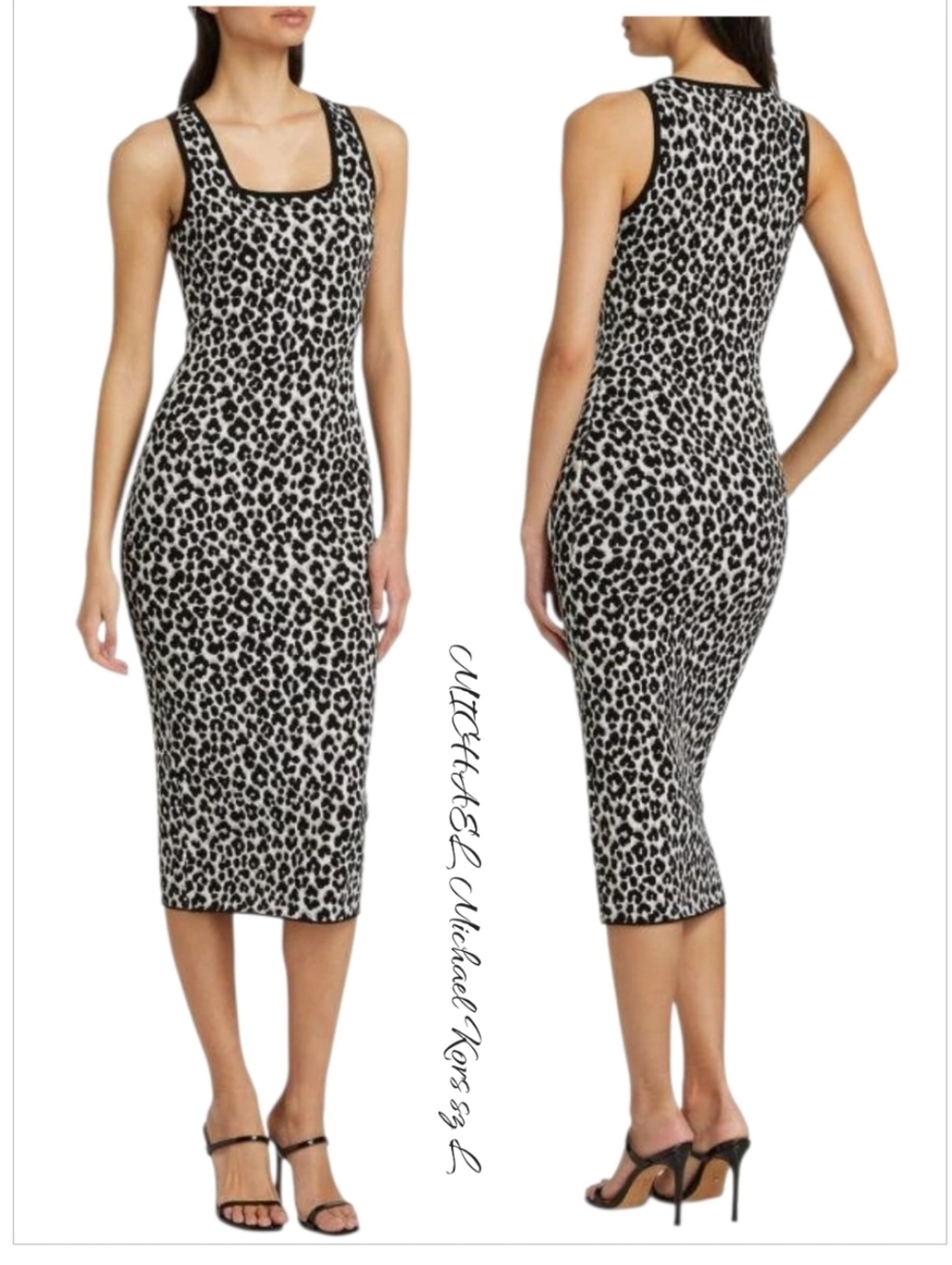 Michael Kors Leopard Print Fitted Knit Midi Dress sz L